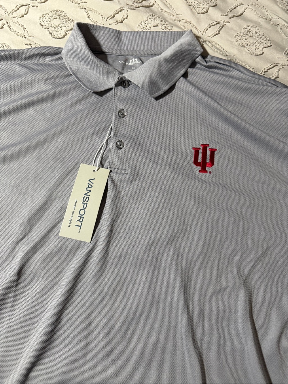Vansport Men's Light Gray Polo with Red IU Embroidered Logo